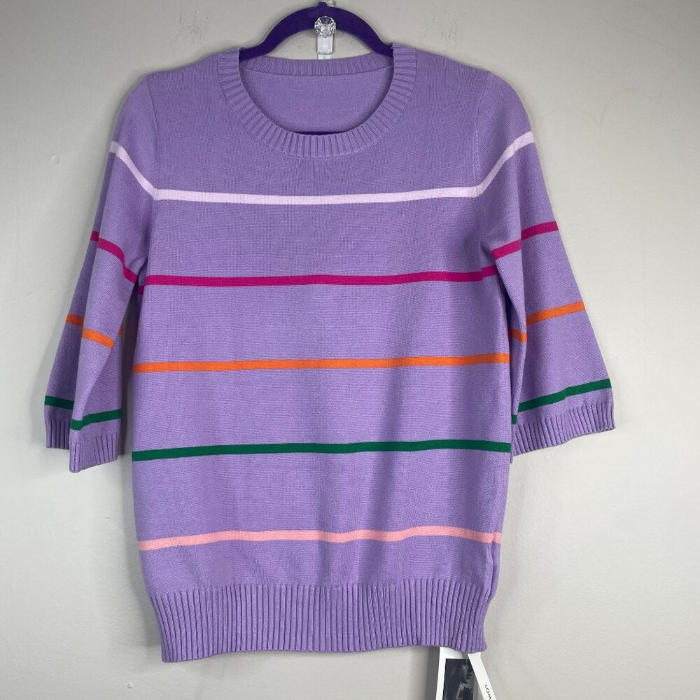 Lomon Preppy Pullover Sweater NWT Women Small Striped Colorful Twee Short Sleeve